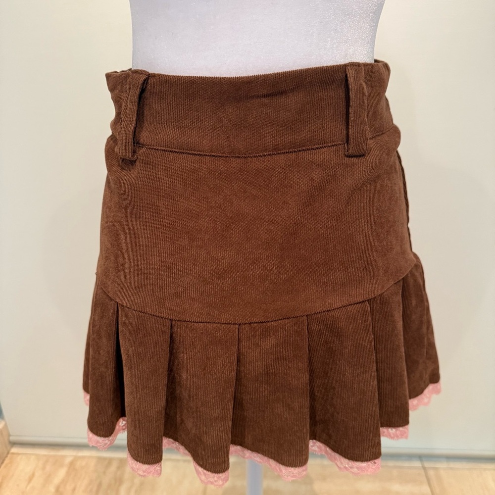 SHEIN Brown Skater Mini Skirt Pleated Casual